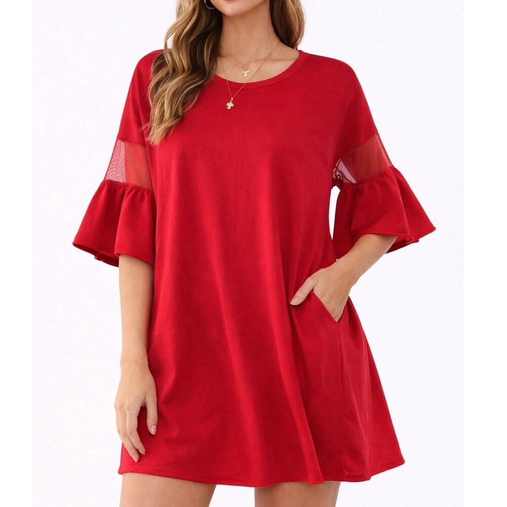 Umgee Womens Boho Tunic Top Sz Small‎ Festival Vacation Bell Sleeve Pocket Shirt